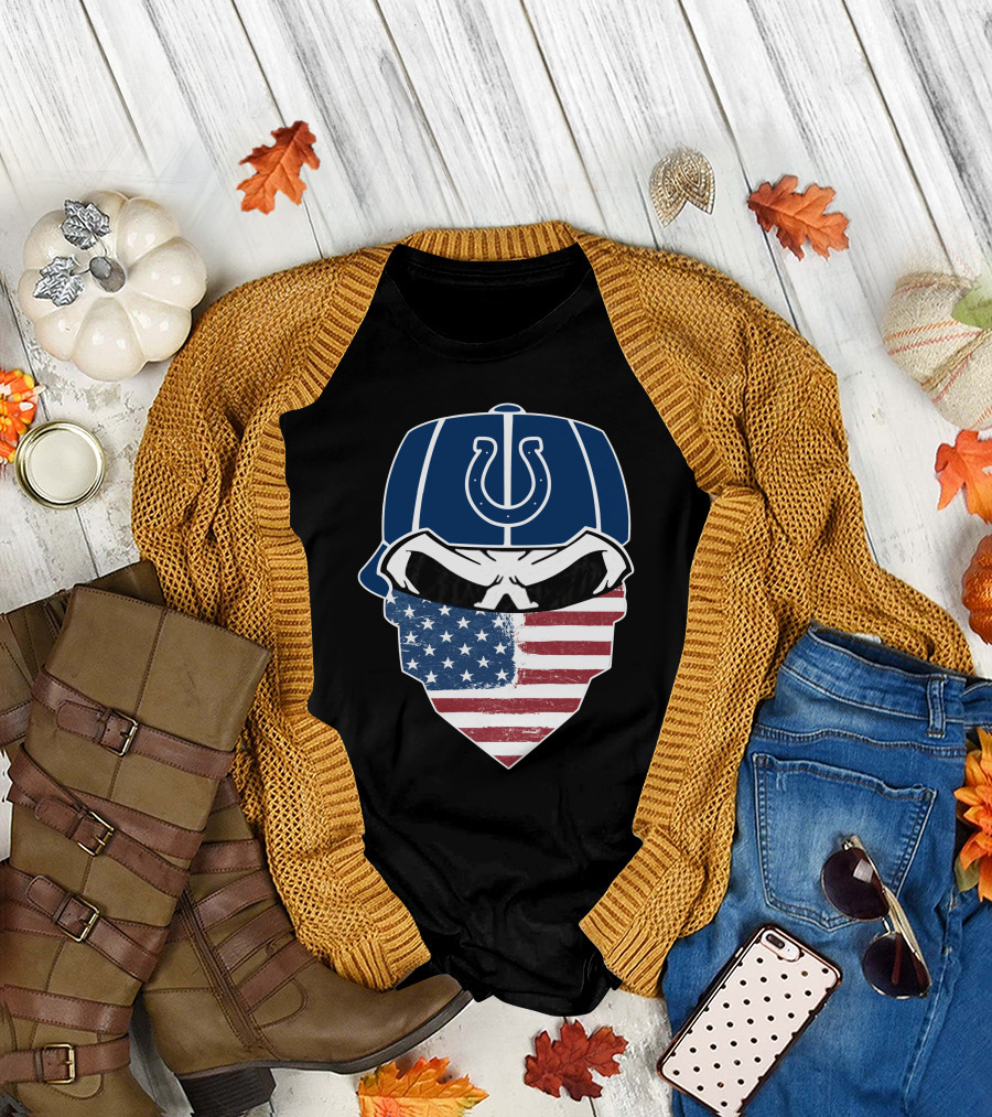Indianapolis Colts Skull American Flag Bandana T-Shirt