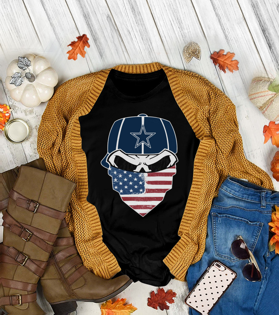 Cowboys Skull with Star Cap and American Flag Bandana T-Shirt