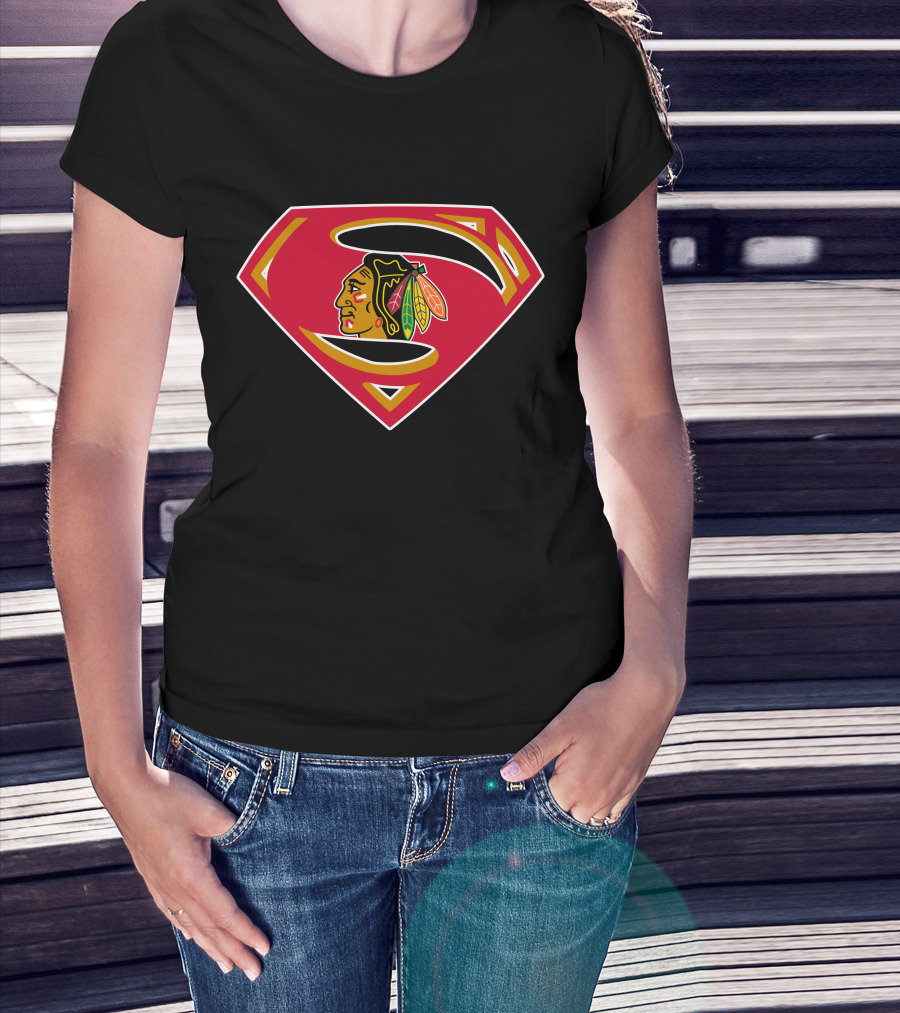 Superman Chicago Blackhawks Logo Combination T-Shirt