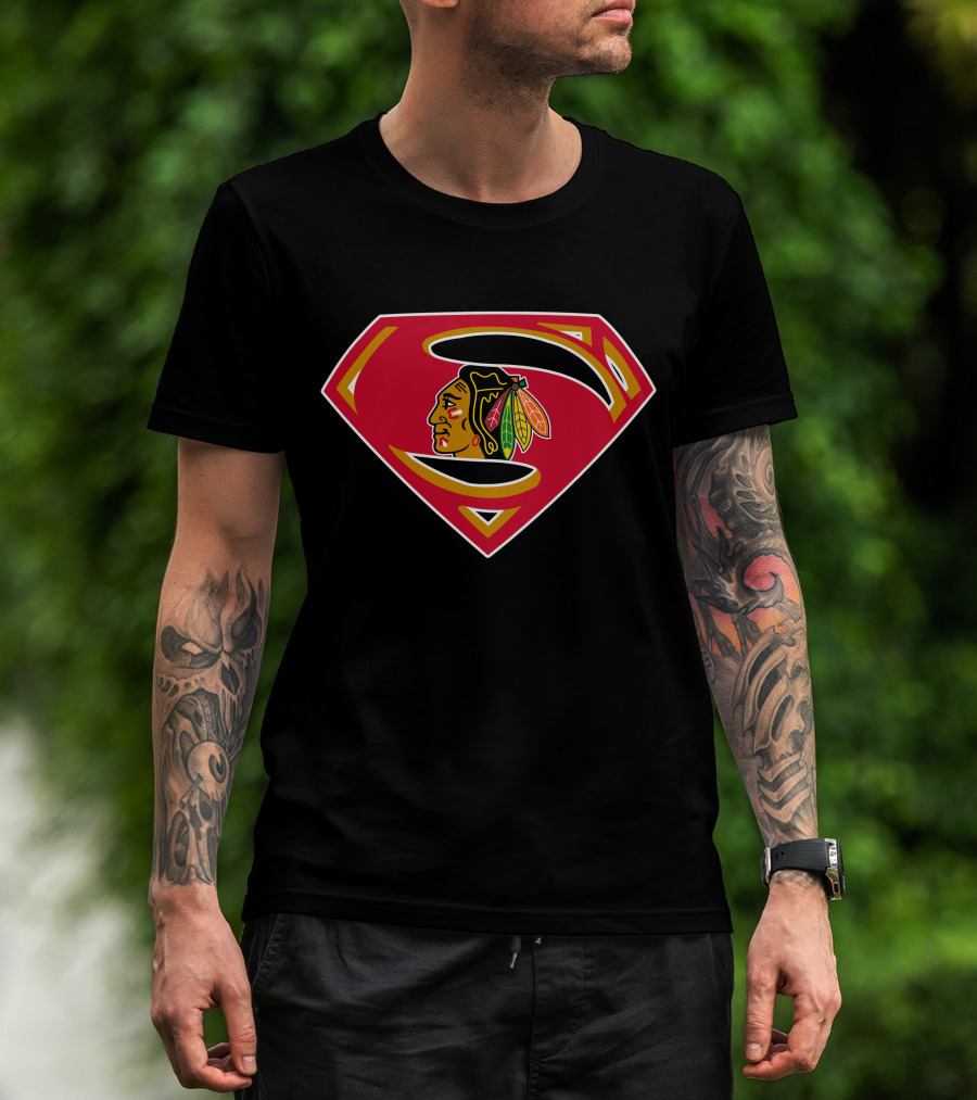 Superman Chicago Blackhawks Logo Combination T-Shirt