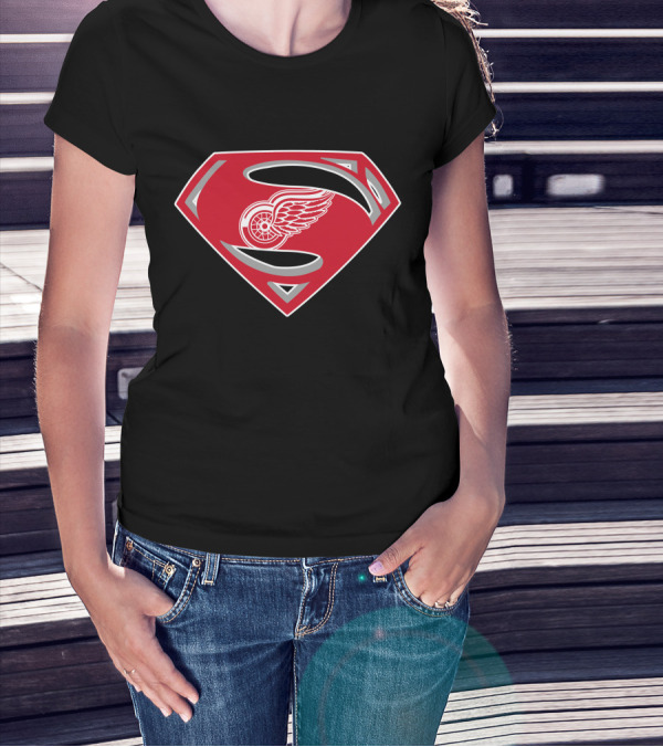 Superman Detroit Red Wings Logo Emblem T-Shirt