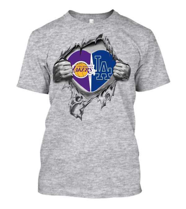 Los Angeles Lakers Dodgers Heart Rip T-Shirt