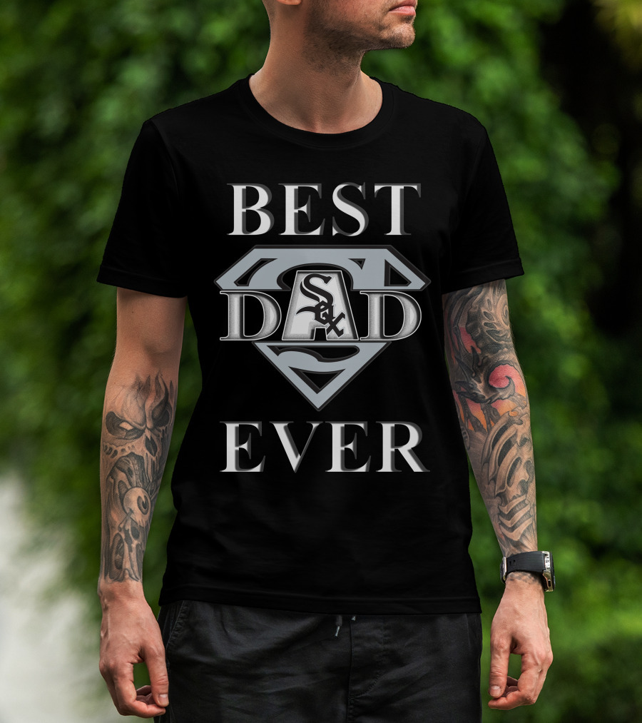 Best Dad Ever White Sox Logo Superman Shield T-Shirt
