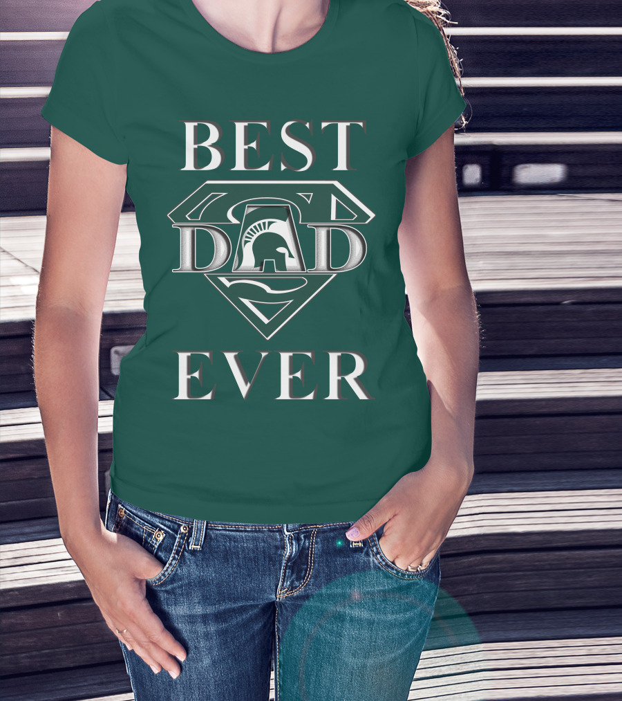 Michigan State Spartans Best Dad Ever Spartan Logo Superhero Badge T-Shirt