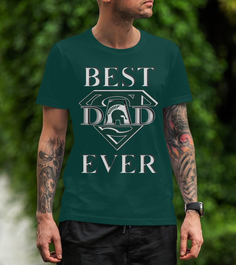 Michigan State Spartans Best Dad Ever Spartan Logo Superhero Badge T-Shirt