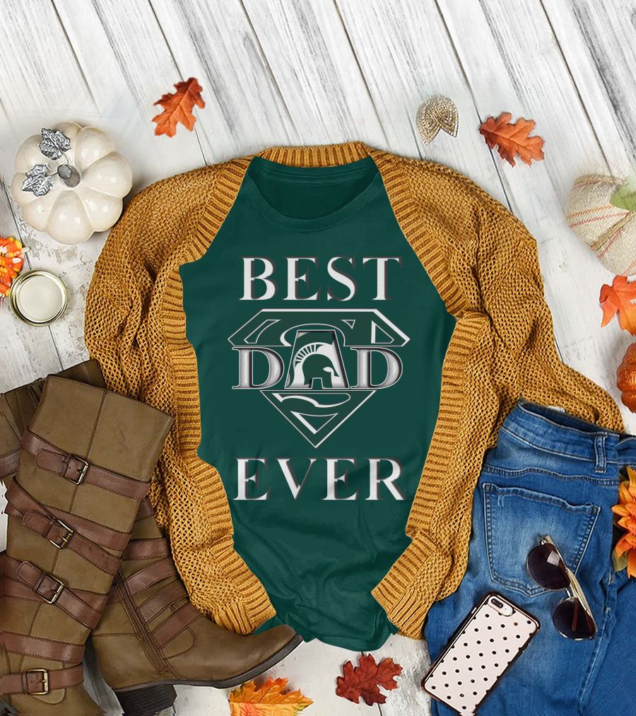 Michigan State Spartans Best Dad Ever Spartan Logo Superhero Badge T-Shirt