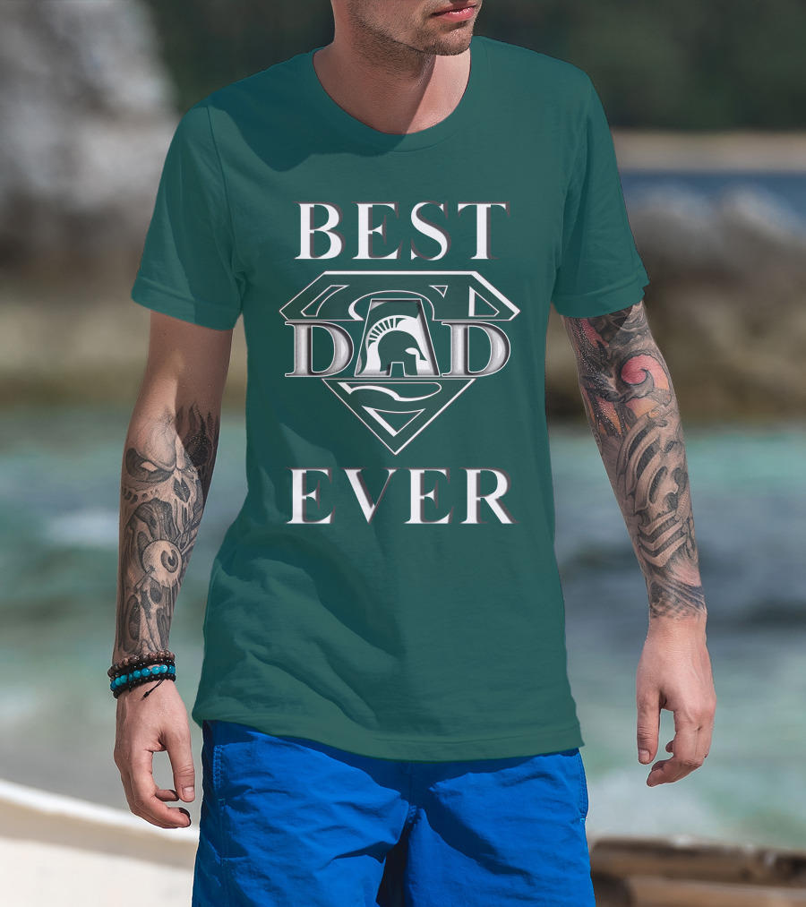 Michigan State Spartans Best Dad Ever Spartan Logo Superhero Badge T-Shirt