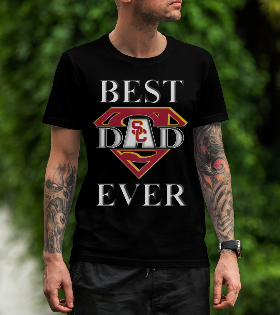 BEST DAD EVER USC Trojans Superhero Shield T-Shirt