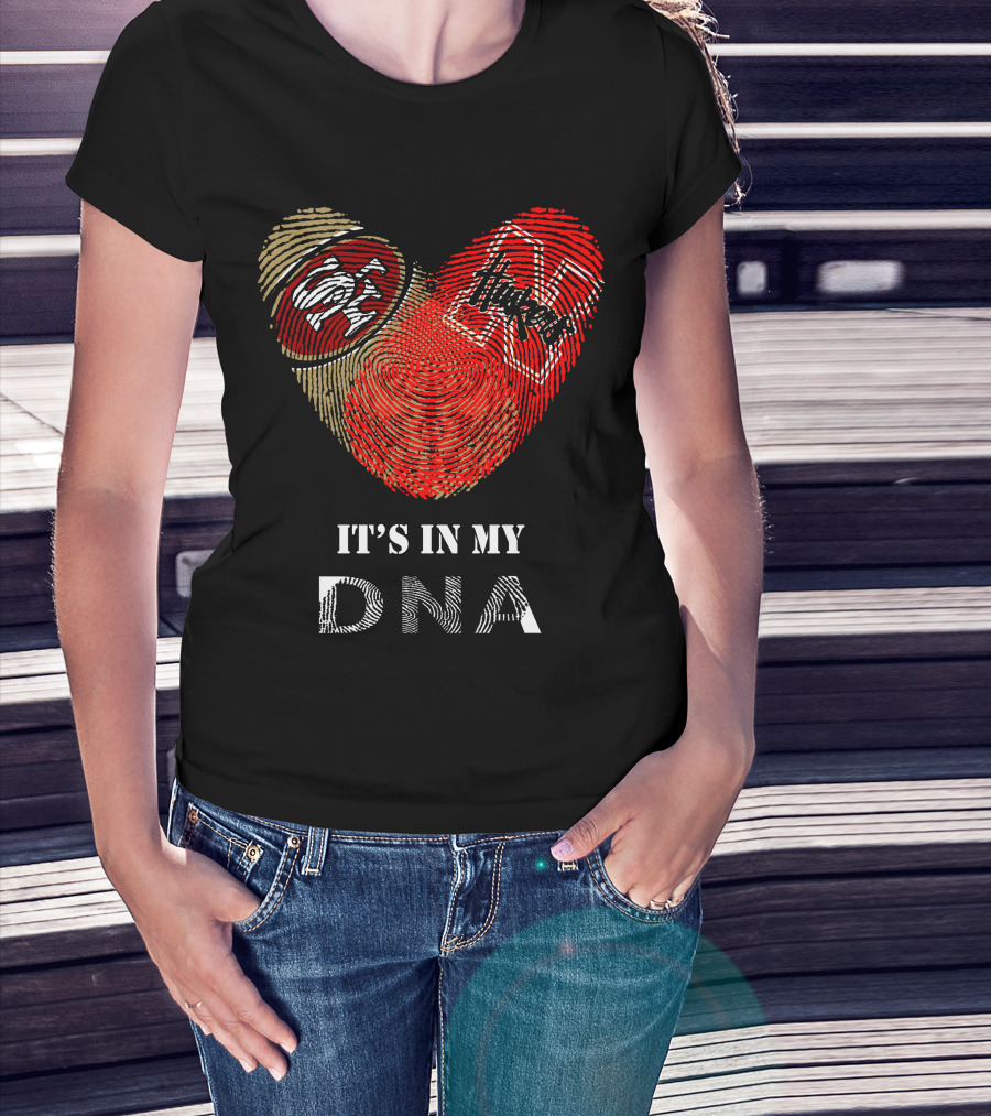 49ers And Nebraska Cornhuskers It's In My Dna Heart-Shaped Fingerprint T-Shirt
