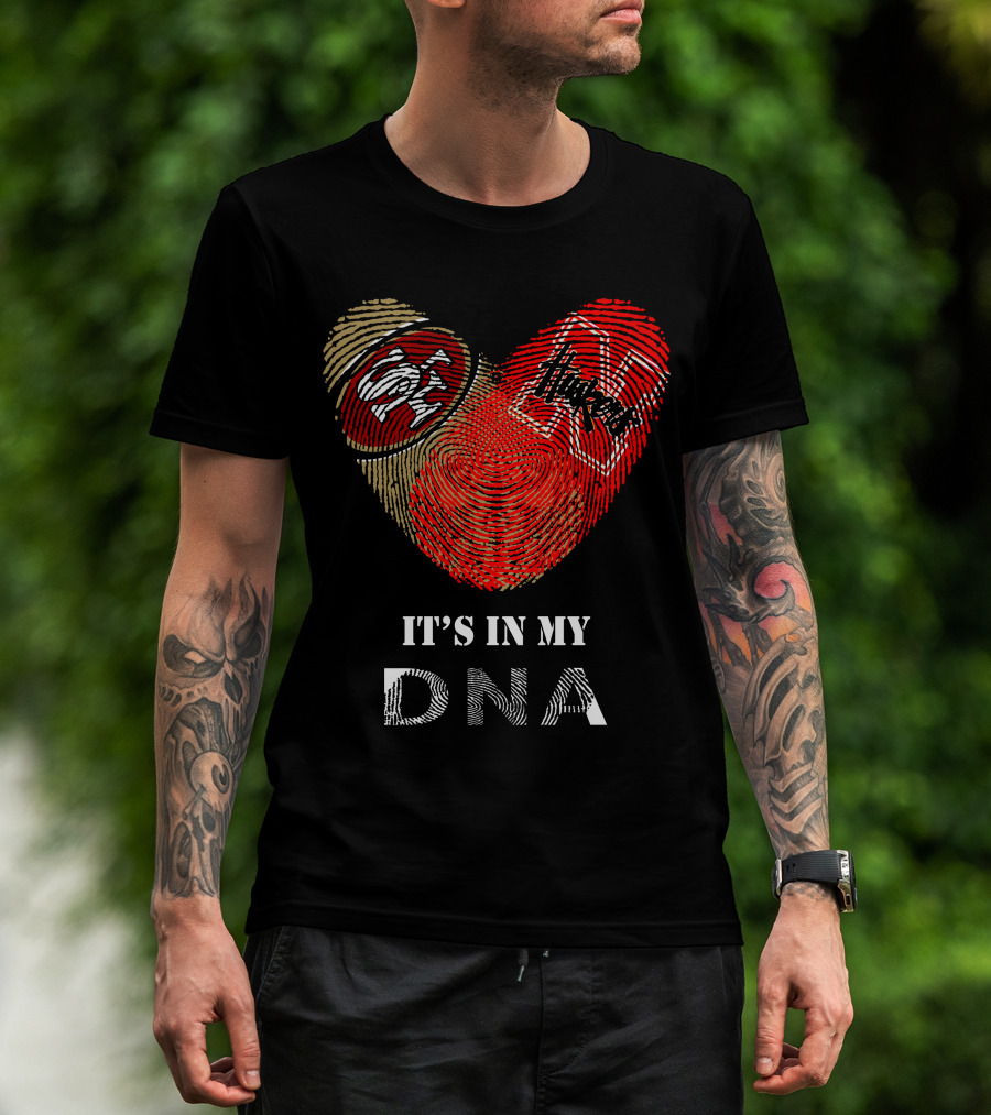 49ers And Nebraska Cornhuskers It's In My Dna Heart-Shaped Fingerprint T-Shirt