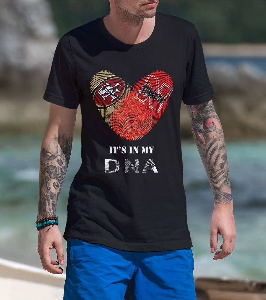 49ers And Nebraska Cornhuskers It's In My Dna Heart-Shaped Fingerprint T-Shirt