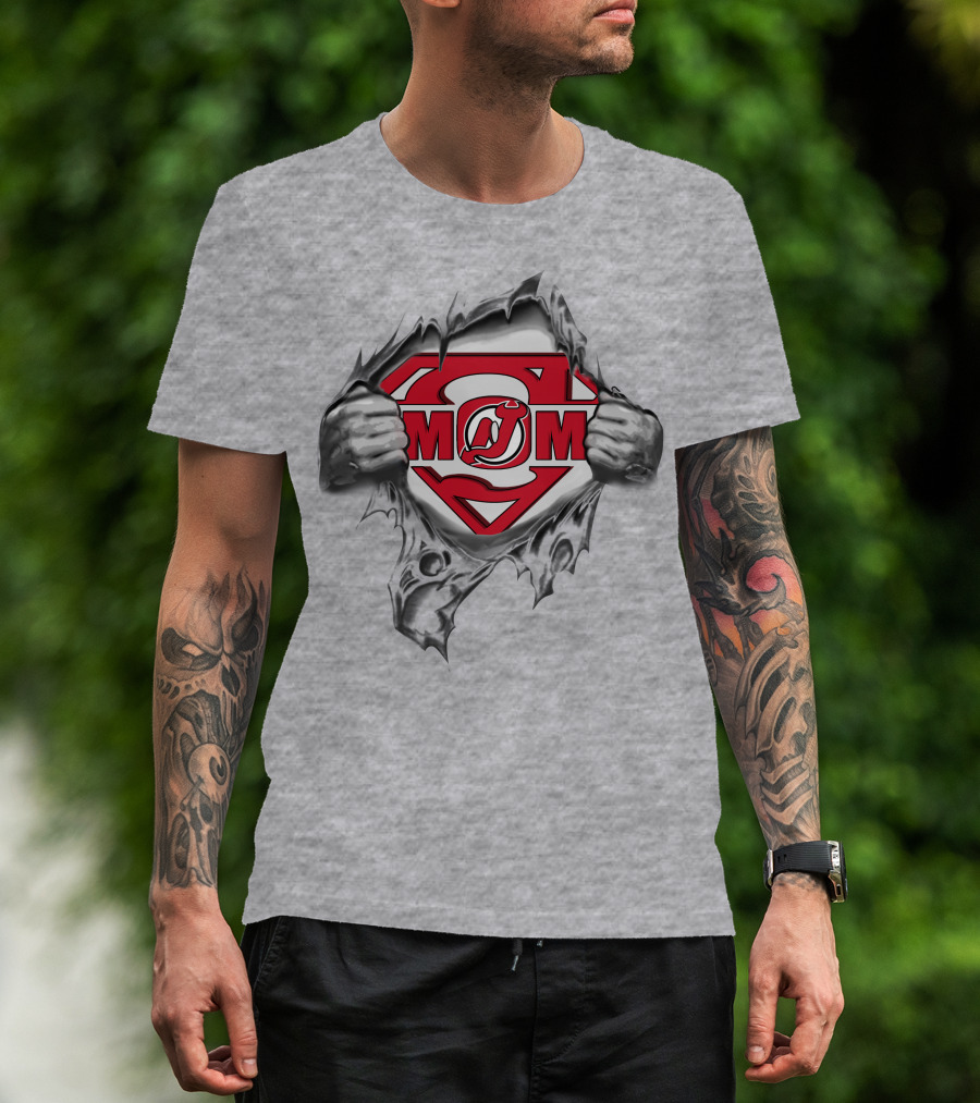 New Jersey Devils Super Mom Logo Superman Style T-Shirt