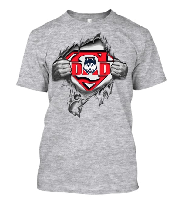 Uconn Huskies Super Dad Superman Logo Pulled Open With Mascot T-Shirt