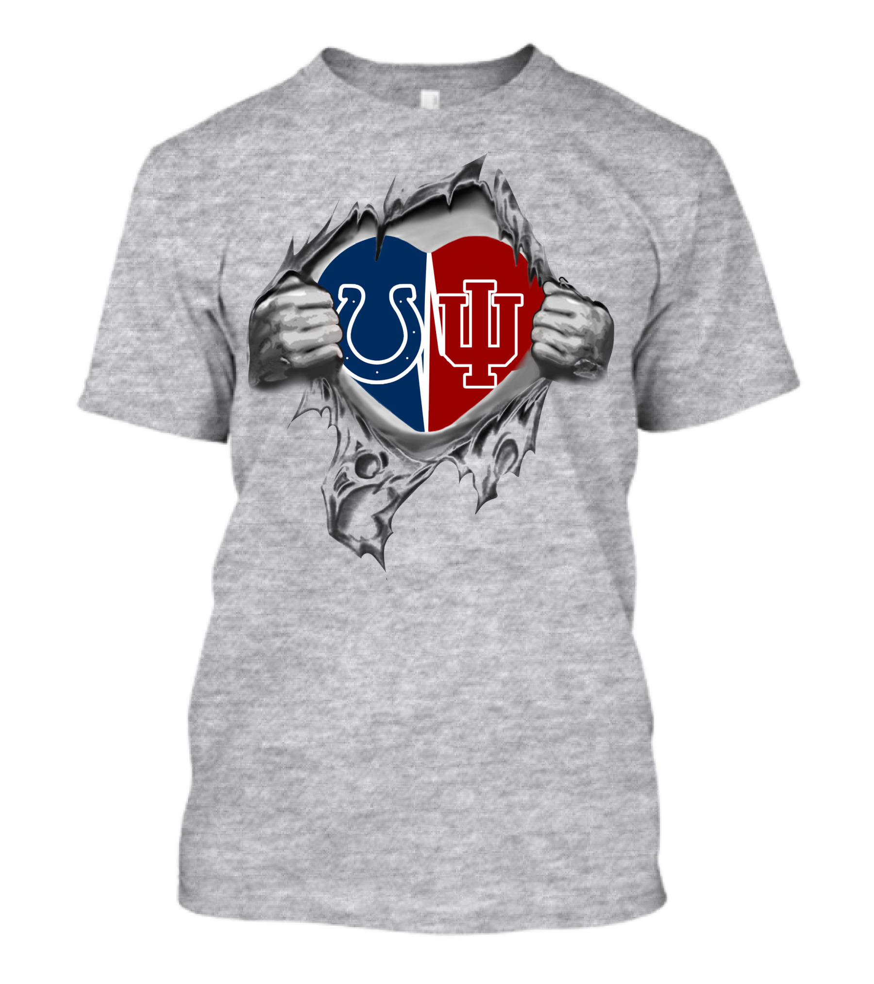 Indiana Colts Hoosiers Heart Split With Blue Horseshoe And Red Iu T-Shirt