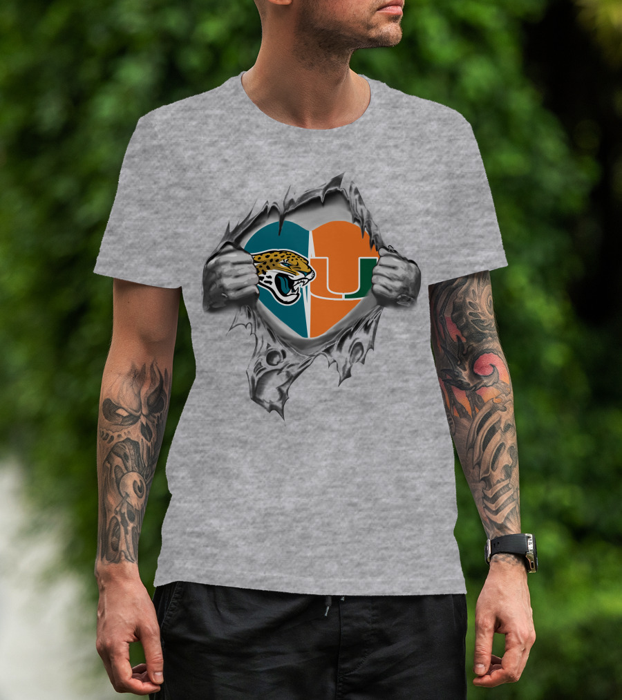 Jaguars Miami Hurricanes Heart Fan Pride T-Shirt