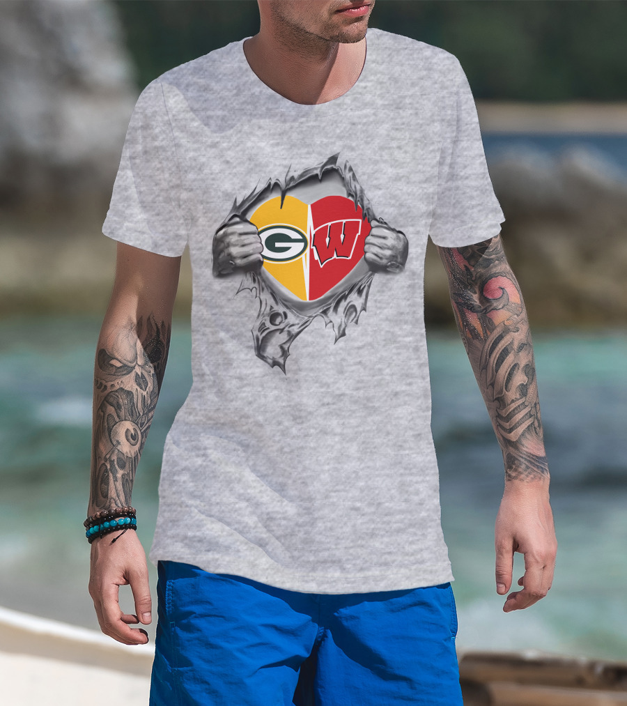 Packers Badgers Heart Logos United In My Heart T-Shirt
