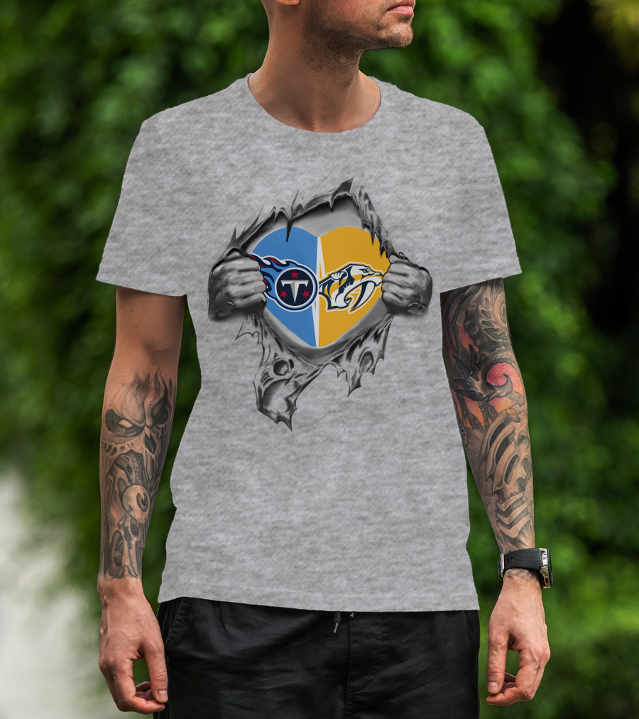 Tennessee Titans Nashville Predators Heart Logo Fan Mashup T-Shirt