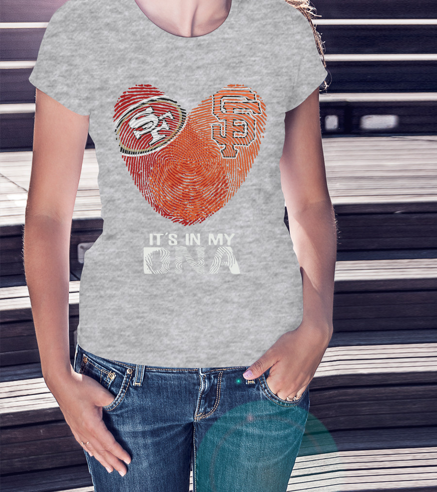 49ers Giants Heart Fingerprint It's In My Dna T-Shirt