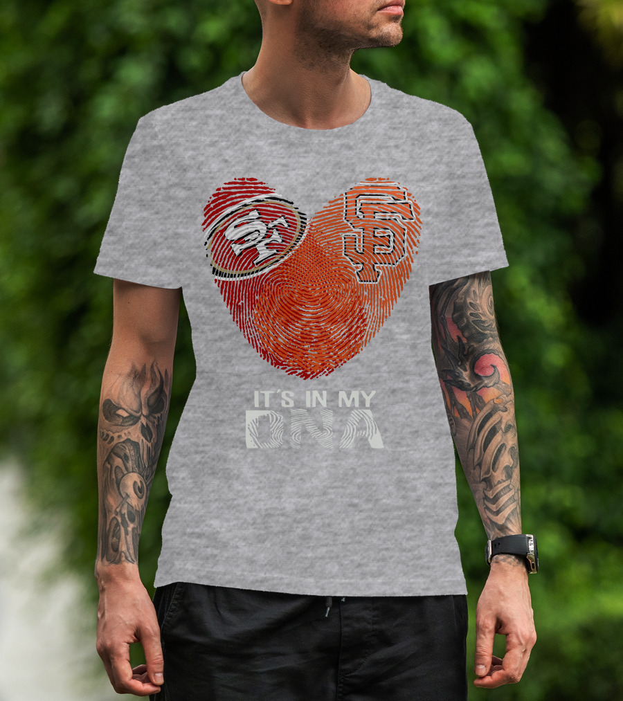 49ers Giants Heart Fingerprint It's In My Dna T-Shirt