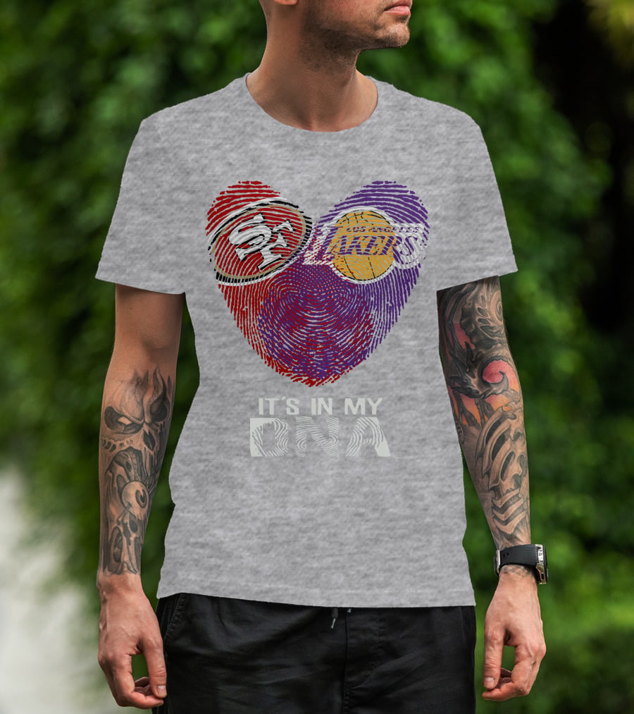 49ers Lakers It's In My Dna Fingerprint Heart T-Shirt
