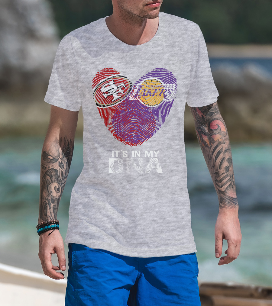 49ers Lakers It's In My Dna Fingerprint Heart T-Shirt