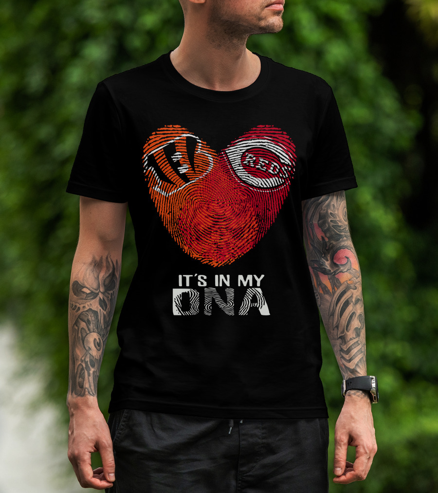 Bengals Reds Heart Fingerprint It's In My DNA T-Shirt