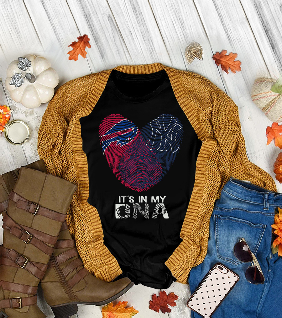 Bills Yankees Fingerprint Heart It's In My DNA T-Shirt