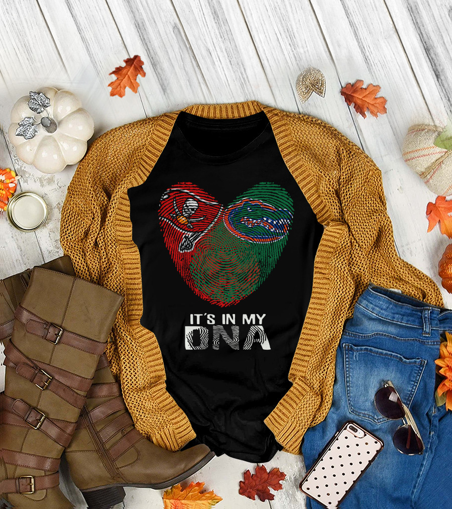 Buccaneers Gators Fingerprint Heart It's In My DNA T-Shirt