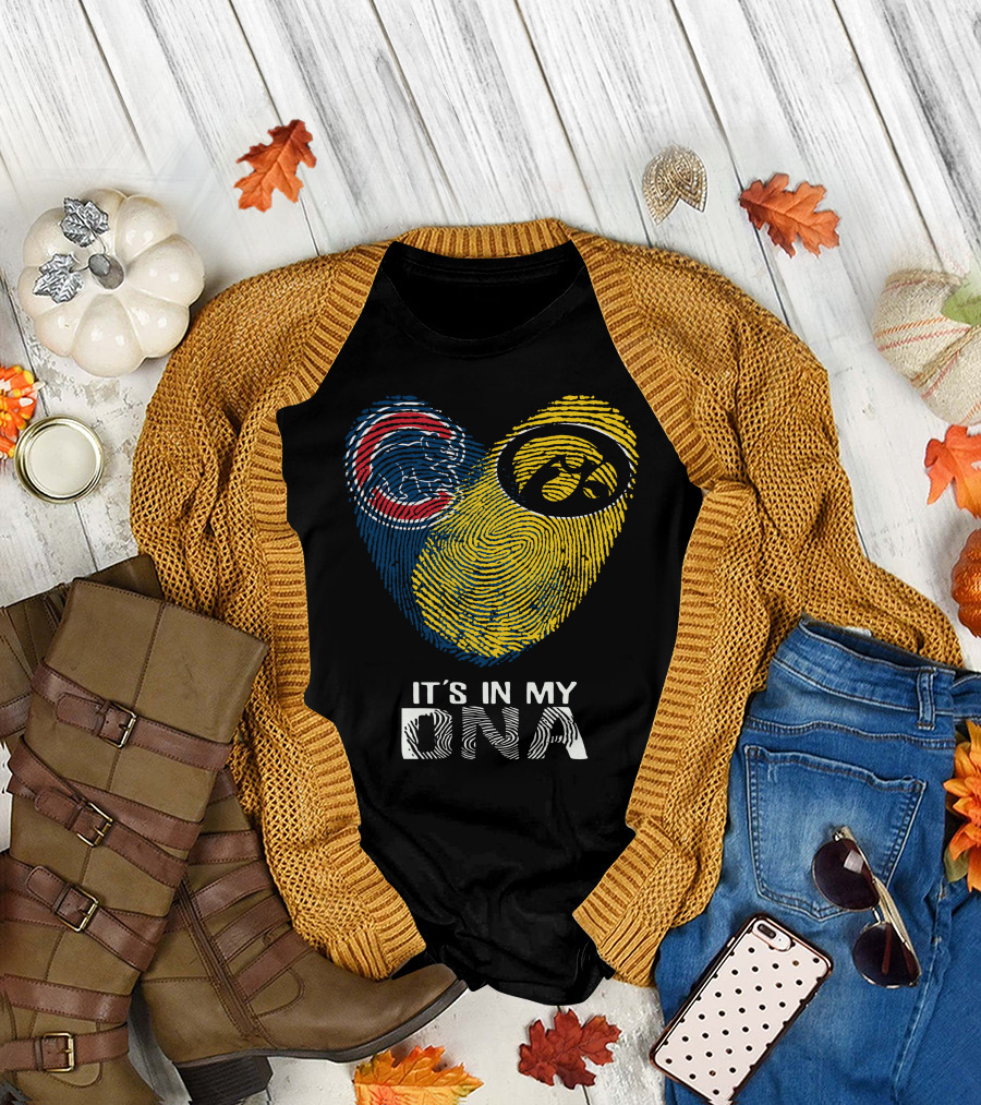 Cubs Iowa It's In My DNA Fingerprint with Chicago and Hawkeyes T-Shirt