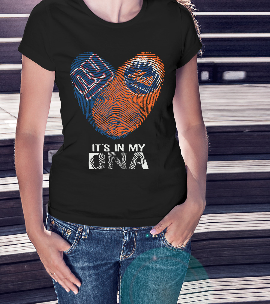 Giants Mets Fingerprint Heart It's In My Dna T-Shirt