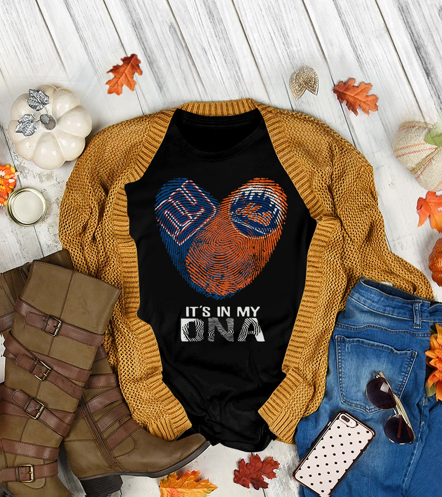 Giants Mets Fingerprint Heart It's In My Dna T-Shirt