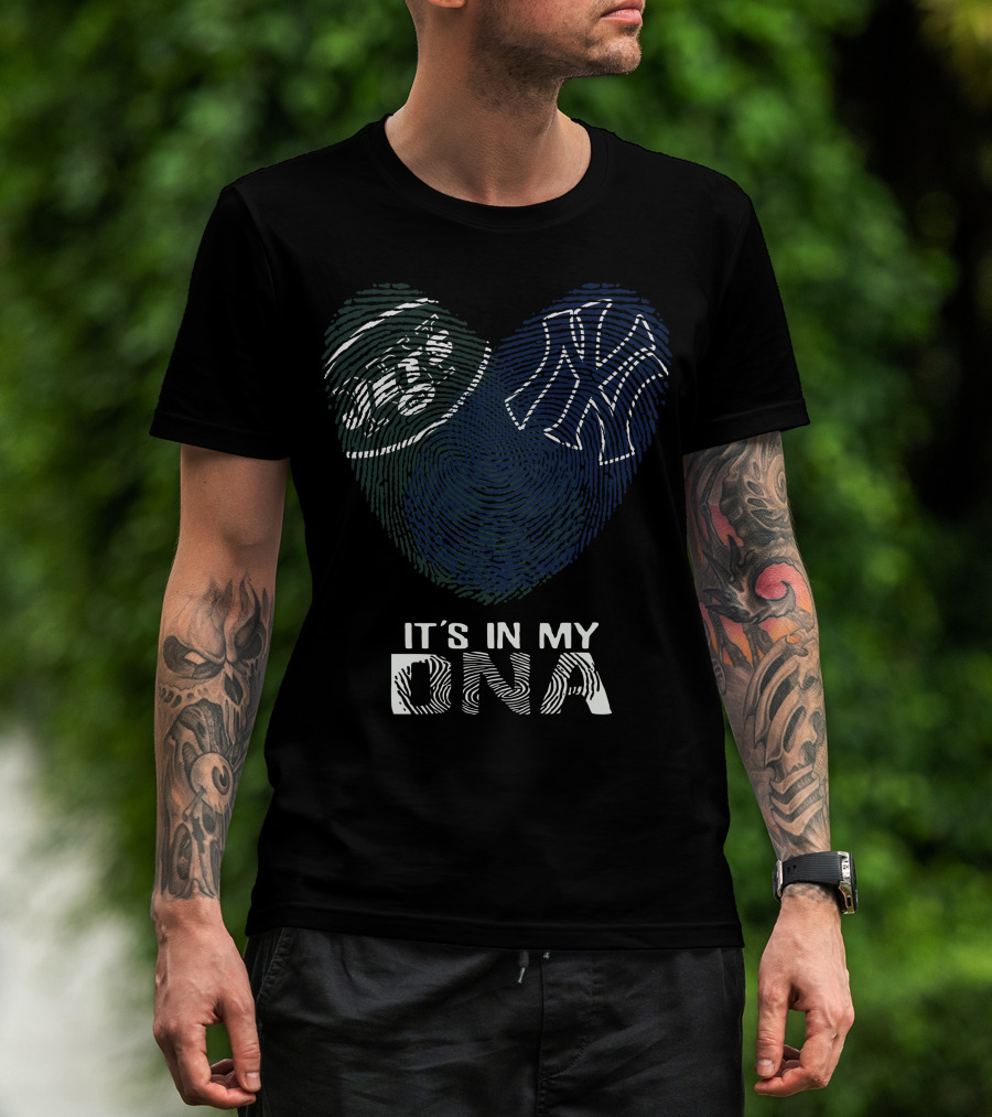 Jets Yankees Heart Fingerprint It's In My Dna T-Shirt