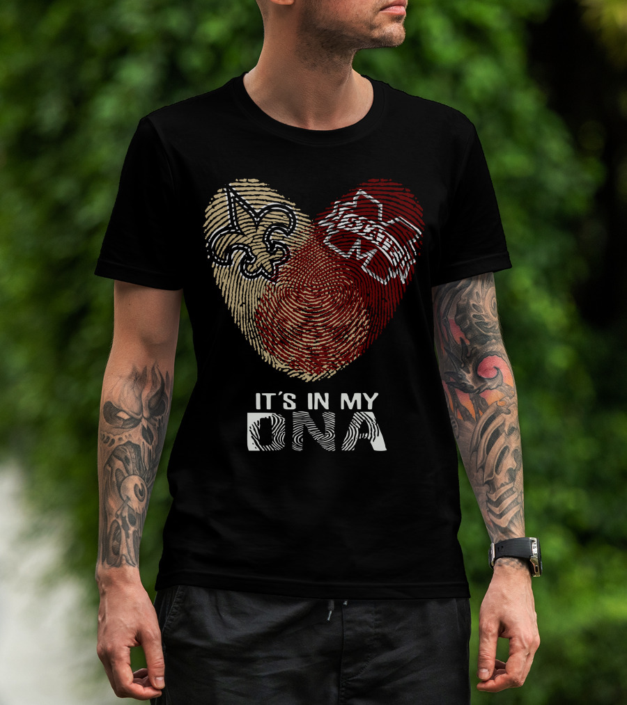 Saints Ms State It's In My Dna Fingerprint Heart Fleur-De-Lis T-Shirt