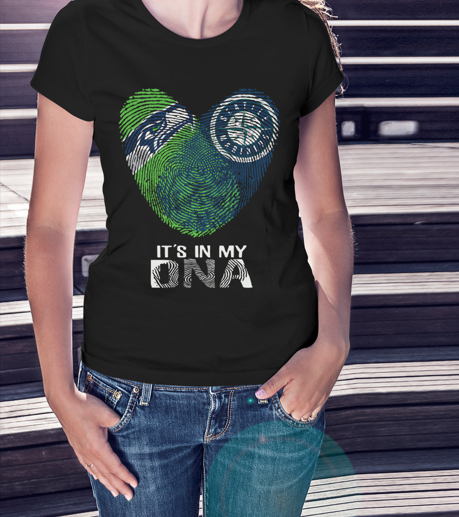 Seahawks Mariners It's In My Dna Fingerprint Heart T-Shirt
