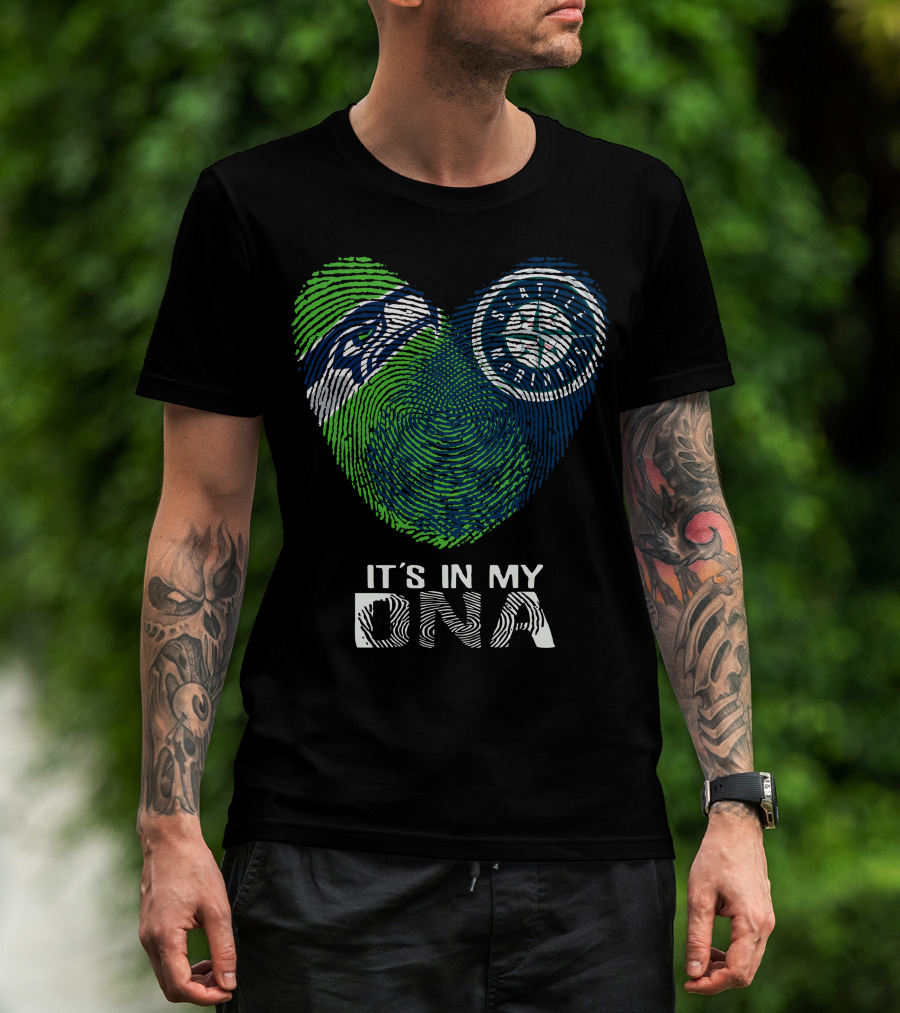 Seahawks Mariners It's In My Dna Fingerprint Heart T-Shirt