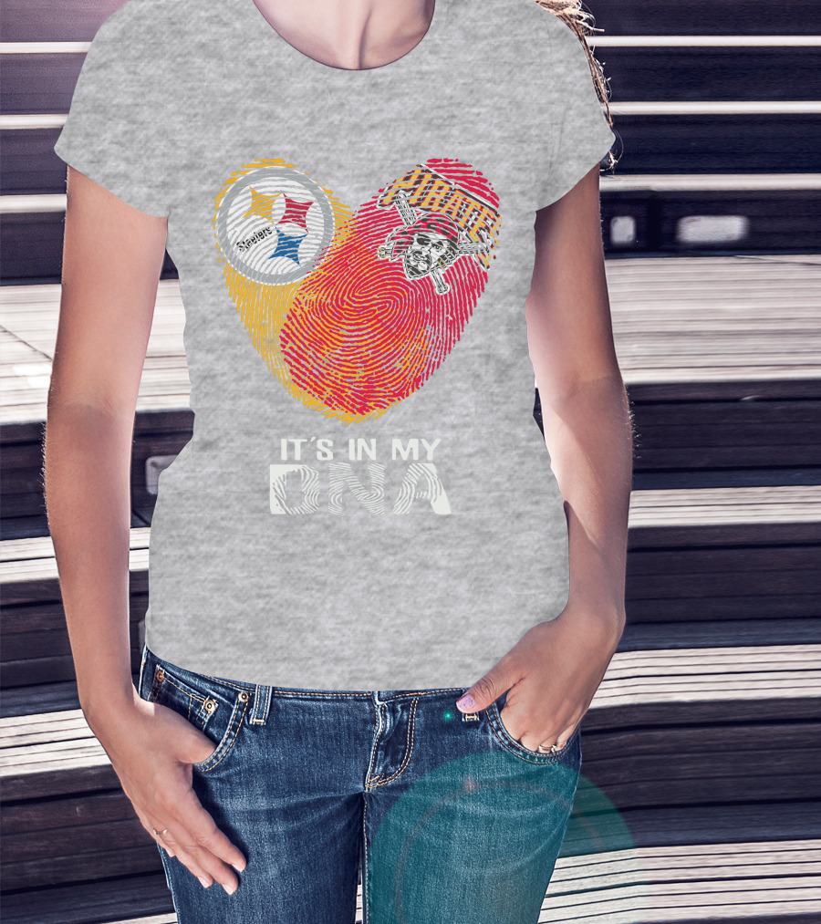 Steelers Pirates It's In My Dna Fingerprint Heart T-Shirt