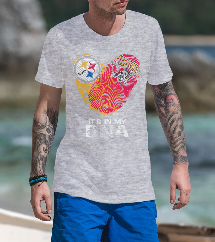 Steelers Pirates It's In My Dna Fingerprint Heart T-Shirt