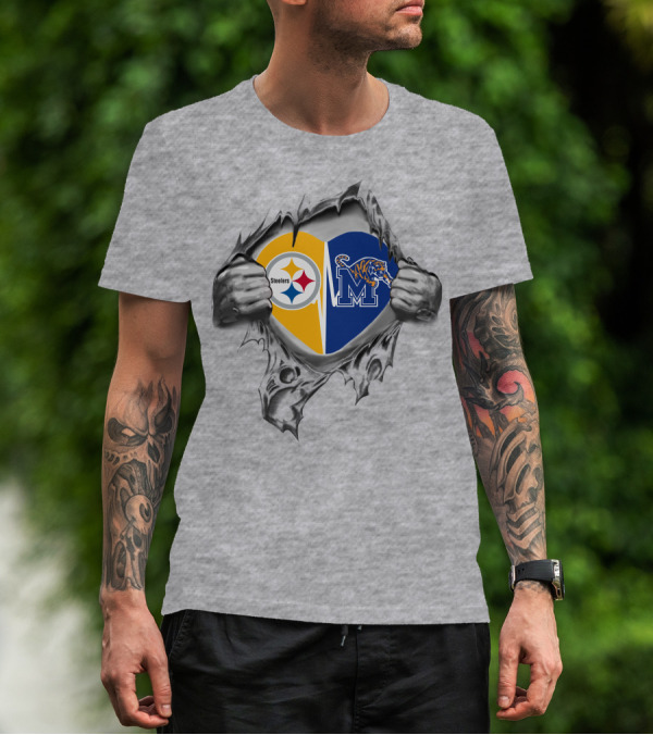 Steelers Memphis Tigers Heart T-Shirt