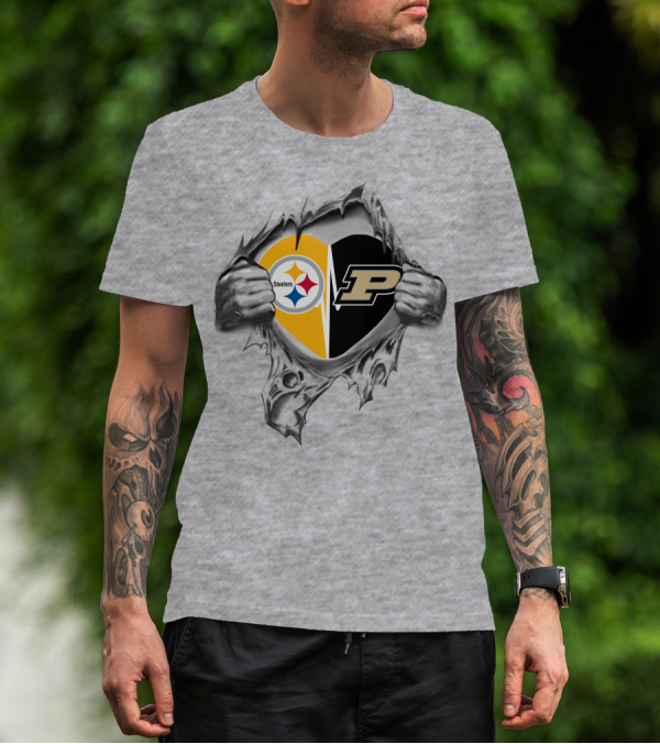 Steelers Purdue Heart Logo Ripped T-Shirt