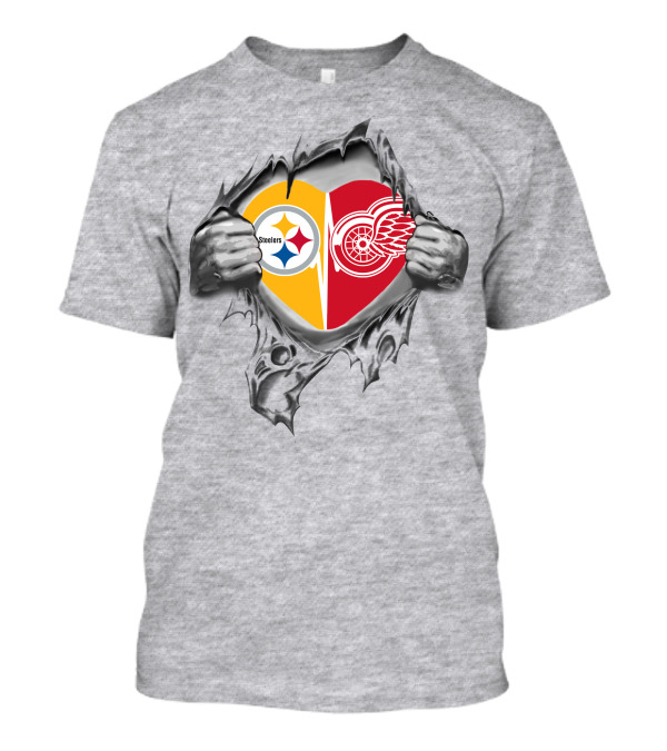Steelers Red Wings Heart Logo Burst T-Shirt