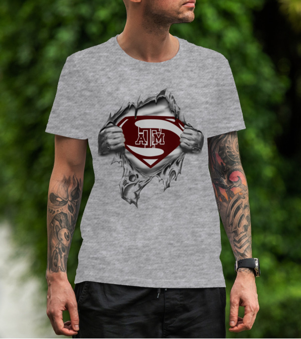 ATM Superman Texas A&M Logo Rip T-Shirt