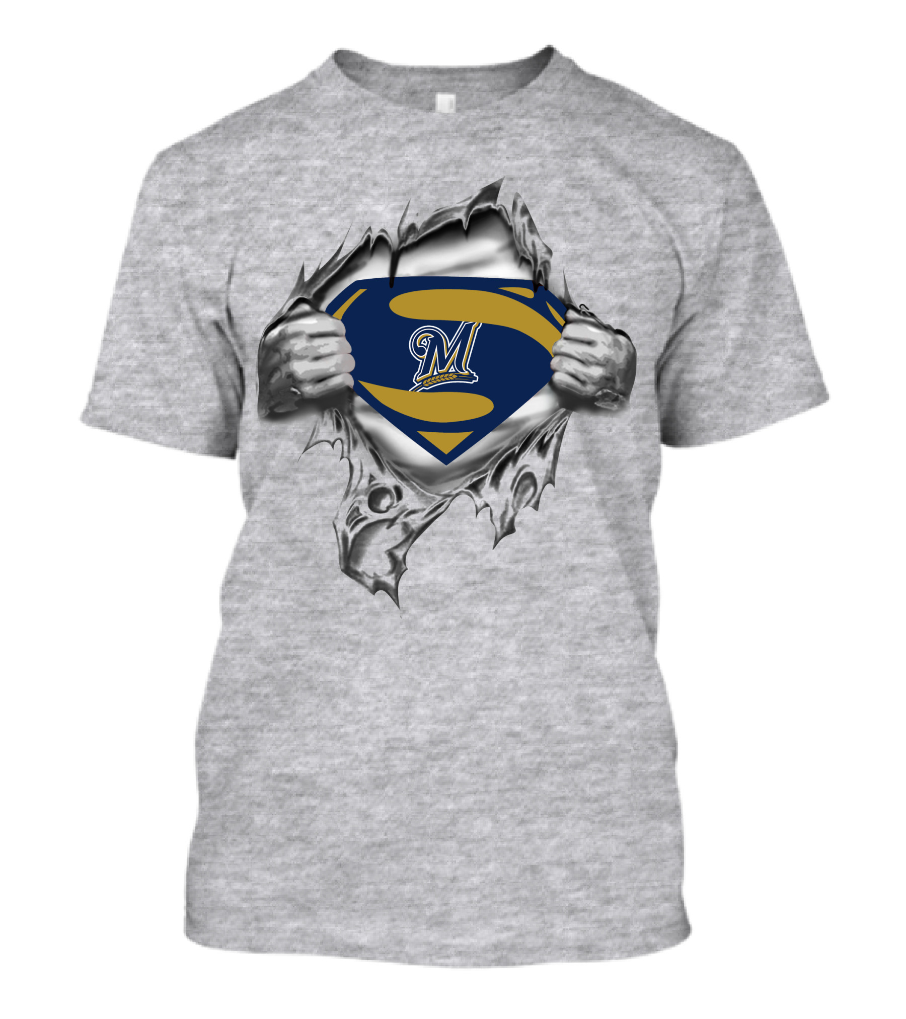 Milwaukee Brewers M Superman Emblem Peel T-Shirt