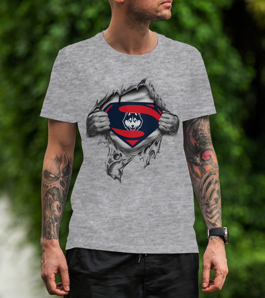 Connecticut Huskies Superman Emblem Rip Duotone T-Shirt