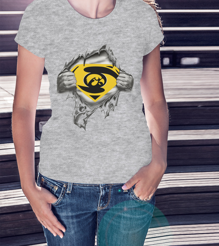 Iowa Hawkeyes Superman Logo Chest Rip T-Shirt