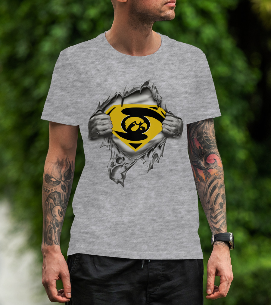 Iowa Hawkeyes Superman Logo Chest Rip T-Shirt