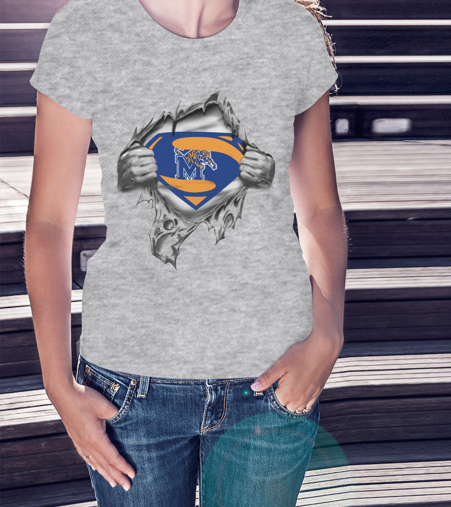 Memphis Tigers M Logo Superman Emblem With Tiger T-Shirt