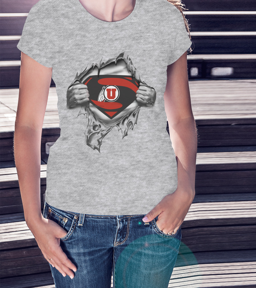 Utah Utes Superman Logo With Ripping Chest T-Shirt