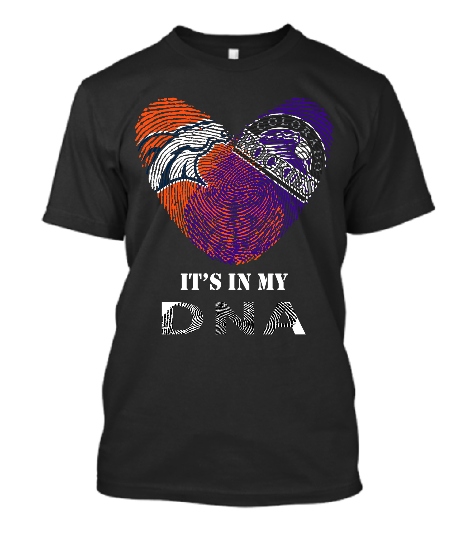 Broncos Rockies It's In My DNA Football Baseball Heart Fingerprint T-Shirt