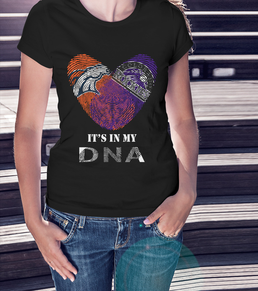 Broncos Rockies It's In My DNA Football Baseball Heart Fingerprint T-Shirt