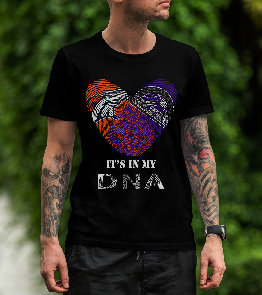 Broncos Rockies It's In My DNA Football Baseball Heart Fingerprint T-Shirt